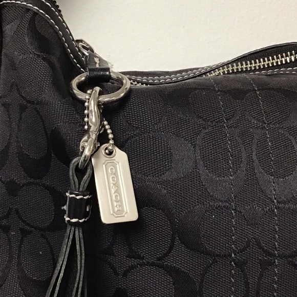 COACH Signature Shoulder Hand Bag Canvas Leather 9362 Black - Picture 2 of 7